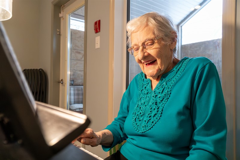 Elderly Woman Resident of Borden Care Home Laughing